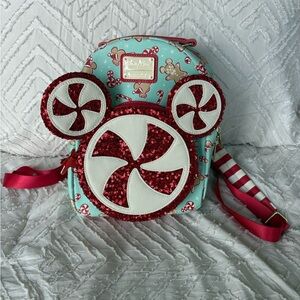 Loungefly Disney Red and White Peppermint Mickey Backpack